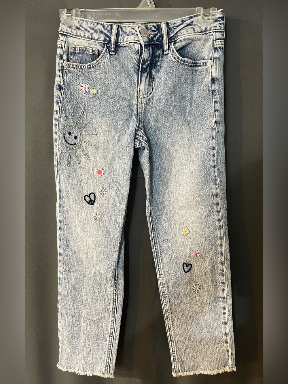 Cat & Jack Light Blue Embroidered Girls' Ankle Straight Jeans